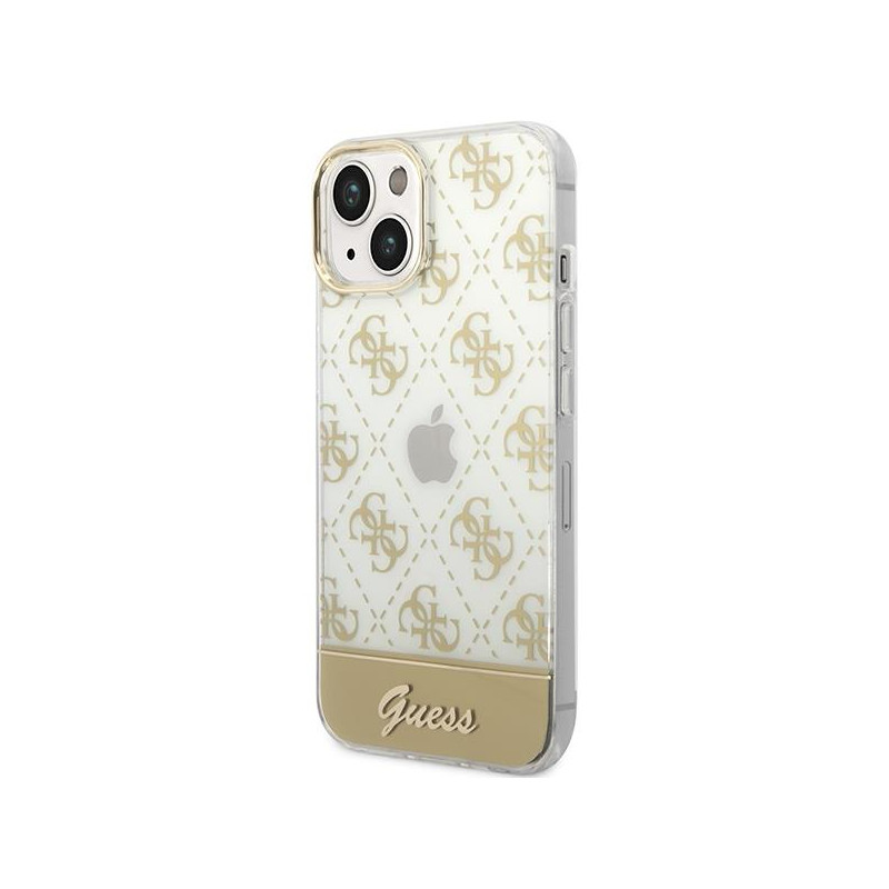 Guess 4G Pattern Script dėklas, skirtas iPhone 14 Plus - auksinis