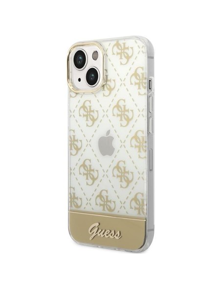 Guess 4G Pattern Script dėklas, skirtas iPhone 14 Plus - auksinis Guess 4G Pattern Script dėklas, skirtas iPhone 14 Plus - auksinis