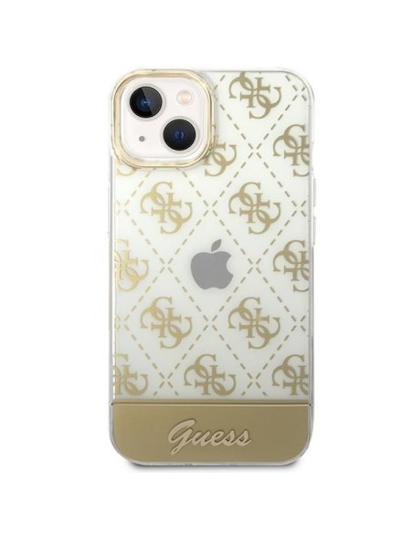 Guess 4G Pattern Script dėklas, skirtas iPhone 14 Plus - auksinis Guess 4G Pattern Script dėklas, skirtas iPhone 14 Plus - auksinis