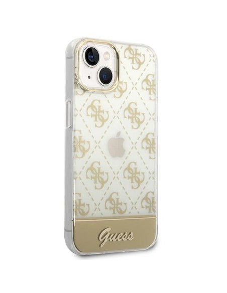 Guess 4G Pattern Script dėklas, skirtas iPhone 14 Plus - auksinis Guess 4G Pattern Script dėklas, skirtas iPhone 14 Plus - auksinis