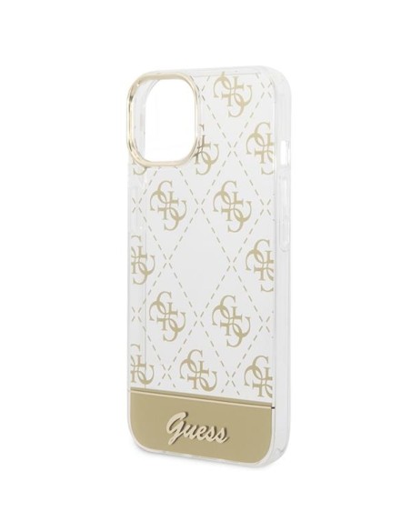 Guess 4G Pattern Script dėklas, skirtas iPhone 14 Plus - auksinis Guess 4G Pattern Script dėklas, skirtas iPhone 14 Plus - auksinis