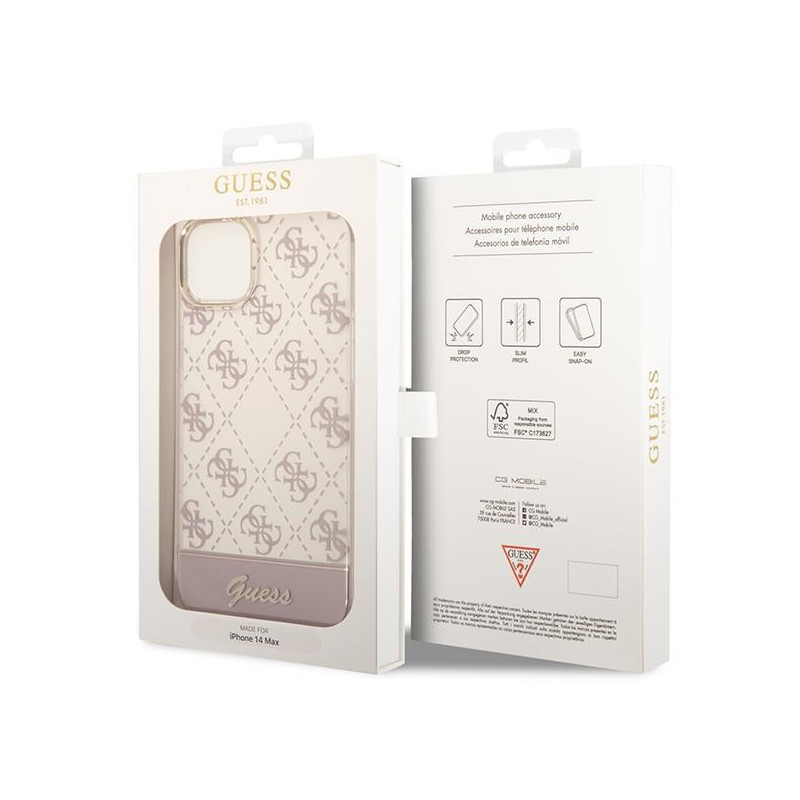 Guess 4G Pattern Script dėklas, skirtas iPhone 14 Plus – rožinis