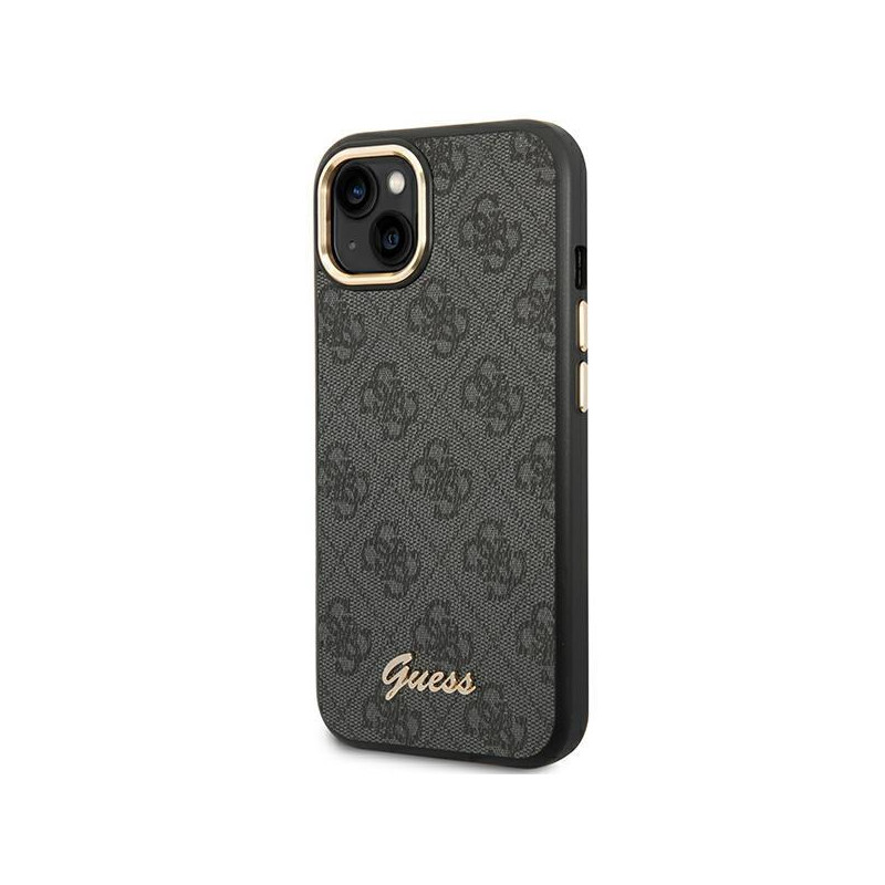 Guess 4G Vintage Gold Logo dėklas, skirtas iPhone 14 Plus - juodas