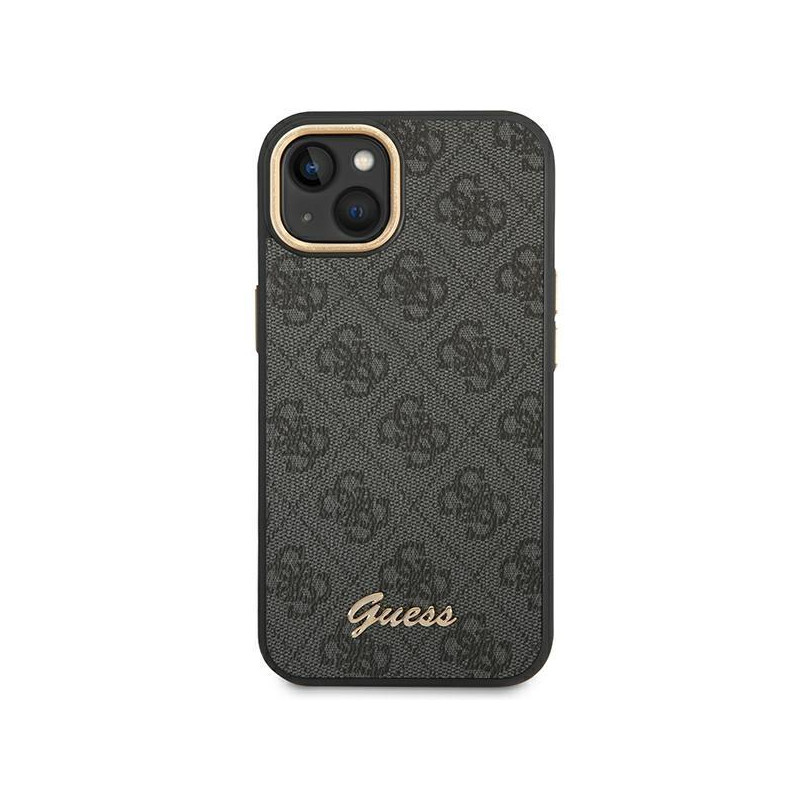 Guess 4G Vintage Gold Logo dėklas, skirtas iPhone 14 Plus - juodas