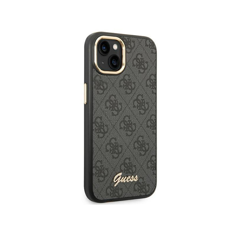 Guess 4G Vintage Gold Logo dėklas, skirtas iPhone 14 Plus - juodas