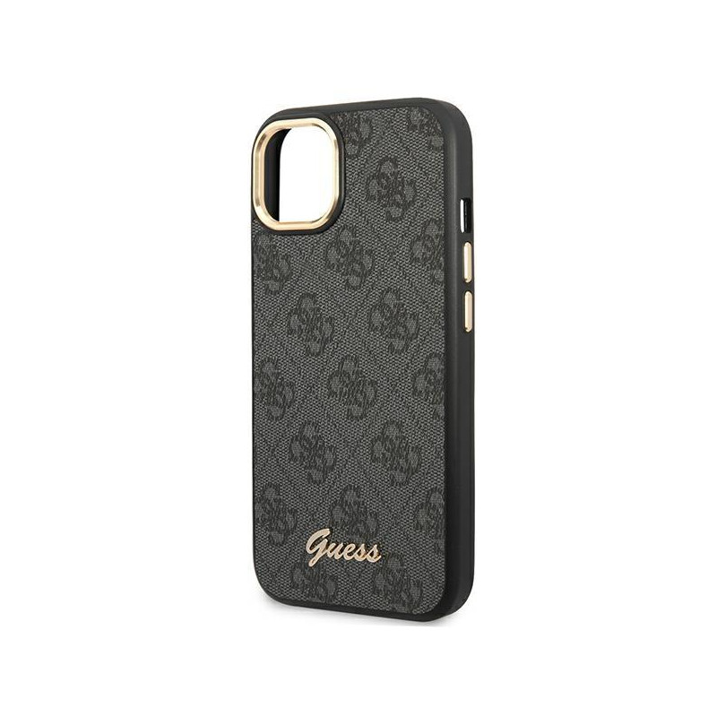 Guess 4G Vintage Gold Logo dėklas, skirtas iPhone 14 Plus - juodas