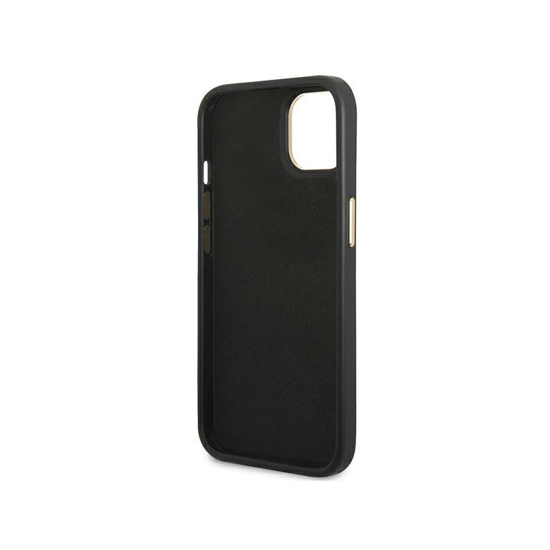 Guess 4G Vintage Gold Logo dėklas, skirtas iPhone 14 Plus - juodas