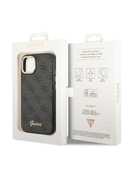 Guess 4G Vintage Gold Logo dėklas, skirtas iPhone 14 Plus - juodas Guess 4G Vintage Gold Logo dėklas, skirtas iPhone 14 Plus - juodas