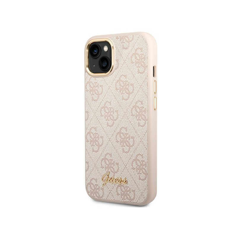 Guess 4G Vintage Gold Logo dėklas, skirtas iPhone 14 Plus - rožinis