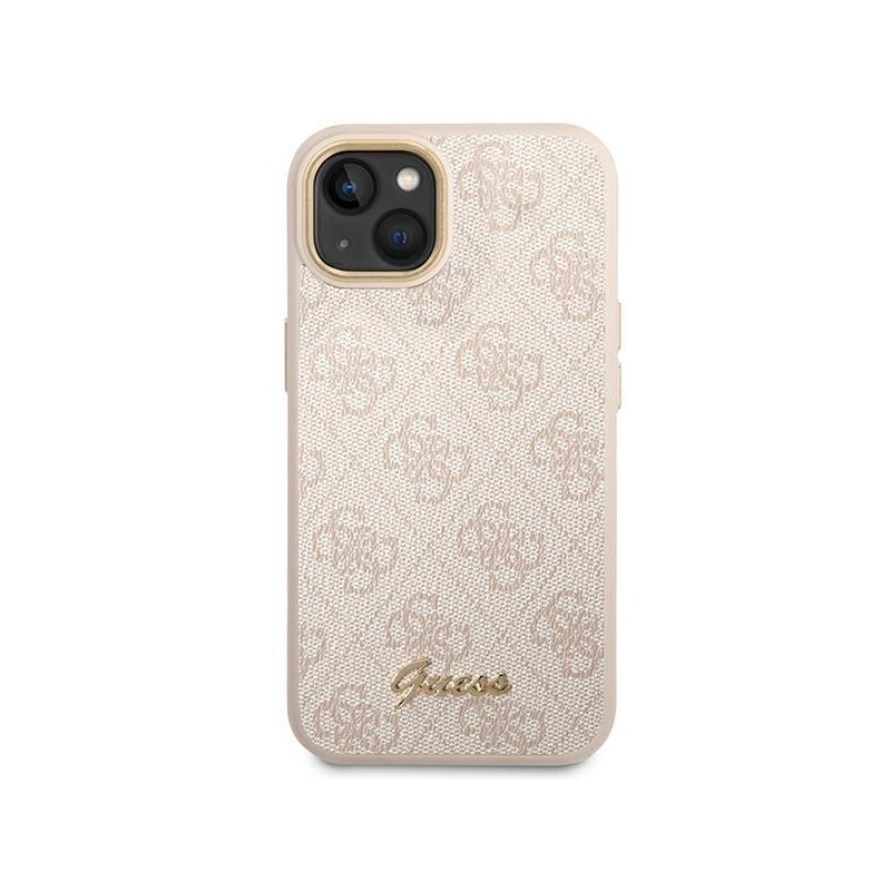 Guess 4G Vintage Gold Logo dėklas, skirtas iPhone 14 Plus - rožinis