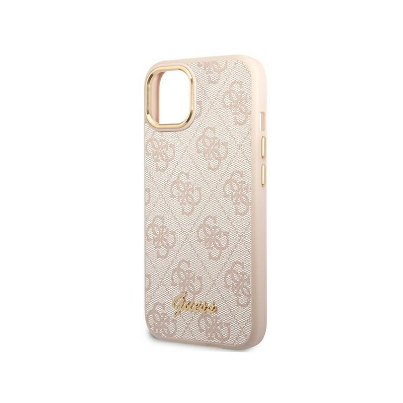 Guess 4G Vintage Gold Logo dėklas, skirtas iPhone 14 Plus - rožinis