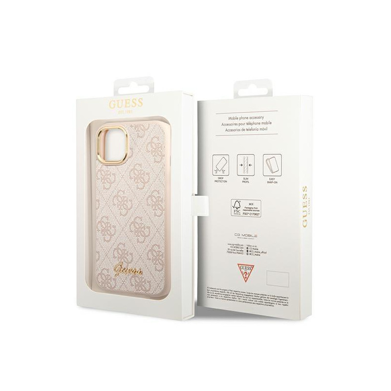 Guess 4G Vintage Gold Logo dėklas, skirtas iPhone 14 Plus - rožinis