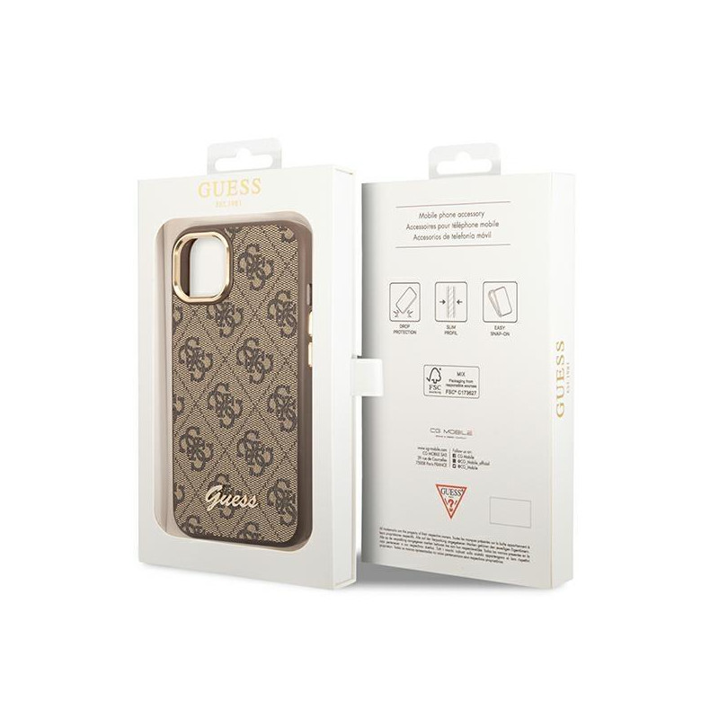 Guess 4G Vintage Gold Logo dėklas, skirtas iPhone 14 Plus - rudas