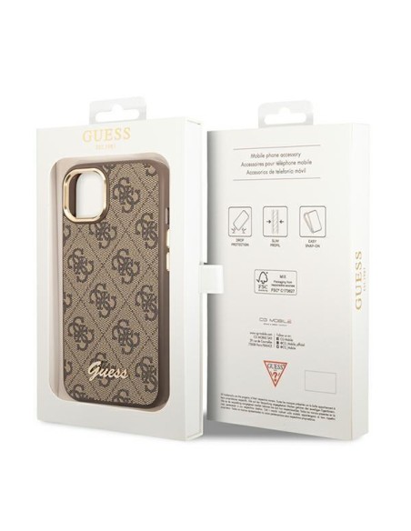 Guess 4G Vintage Gold Logo dėklas, skirtas iPhone 14 Plus - rudas Guess 4G Vintage Gold Logo dėklas, skirtas iPhone 14 Plus - rudas