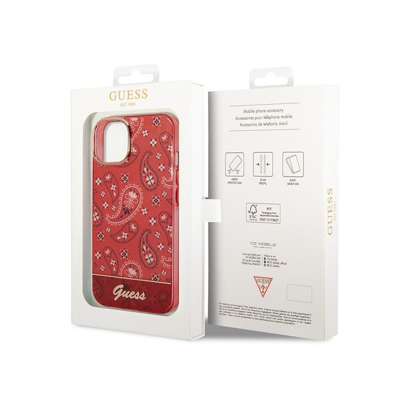 Guess Bandana Paisley dėklas iPhone 14 Plus - raudonas