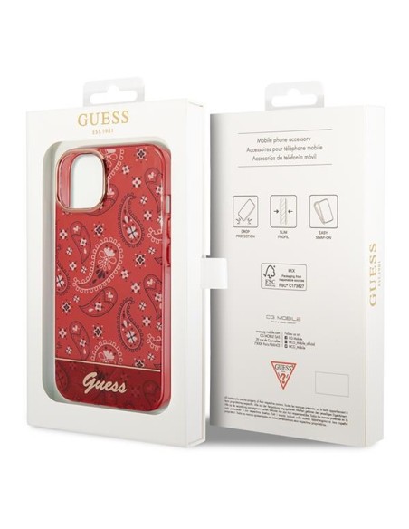 Guess Bandana Paisley dėklas iPhone 14 Plus - raudonas Guess Bandana Paisley dėklas iPhone 14 Plus - raudonas