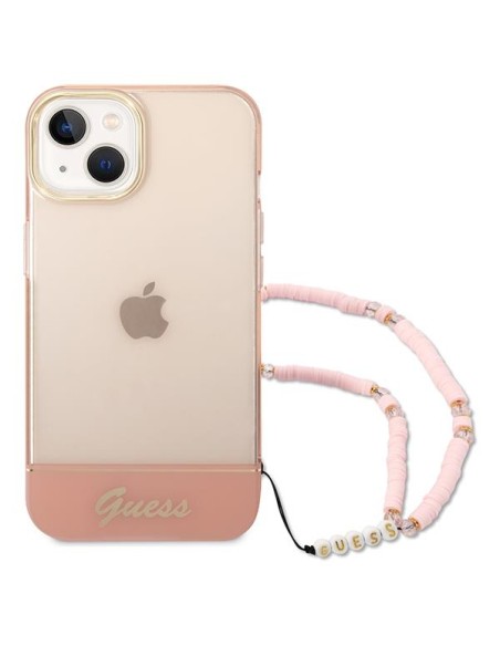 Guess Translucent Pearl Strap dėklas iPhone 14 Plus - rožinis