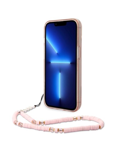 Guess Translucent Pearl Strap dėklas iPhone 14 Plus - rožinis