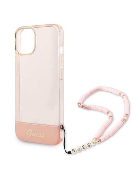 Guess Translucent Pearl Strap dėklas iPhone 14 Plus - rožinis
