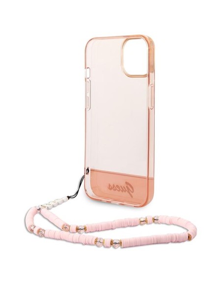 Guess Translucent Pearl Strap dėklas iPhone 14 Plus - rožinis