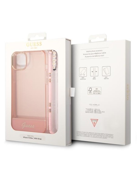 Guess Translucent Pearl Strap dėklas iPhone 14 Plus - rožinis