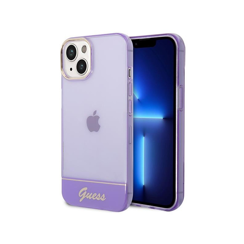 Guess Permatomas dėklas iPhone 14 Plus - violetinis Guess Permatomas dėklas iPhone 14 Plus - violetinis