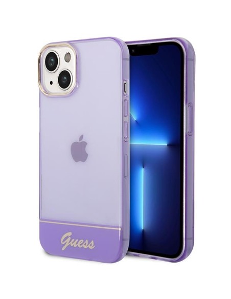 Guess Permatomas dėklas iPhone 14 Plus - violetinis