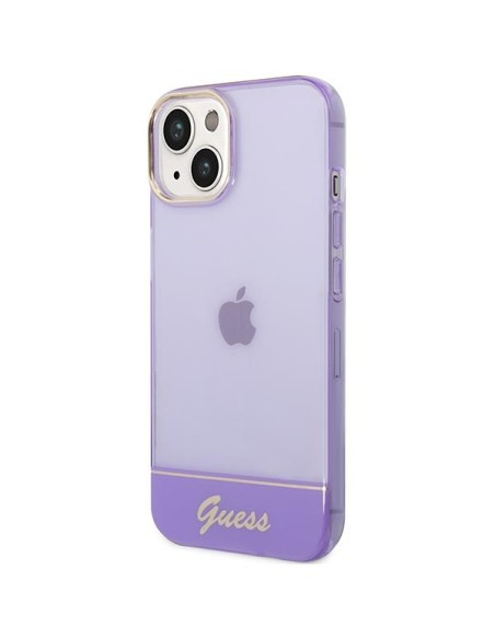 Guess Permatomas dėklas iPhone 14 Plus - violetinis