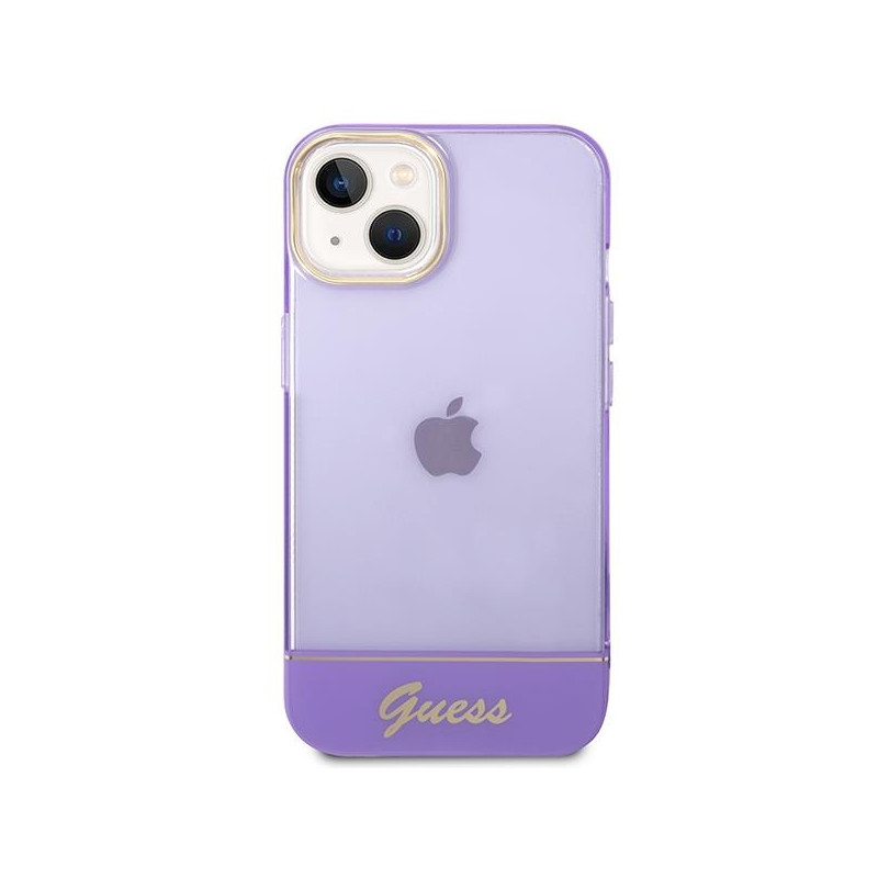 Guess Permatomas dėklas iPhone 14 Plus - violetinis
