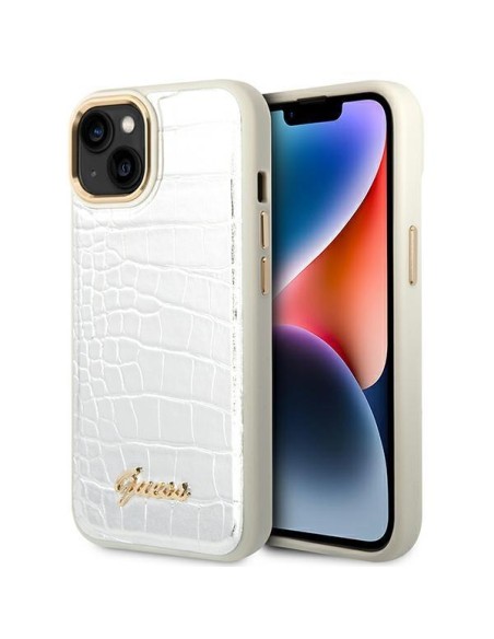 Guess Croco Collection dėklas iPhone 14 Plus - sidabrinis