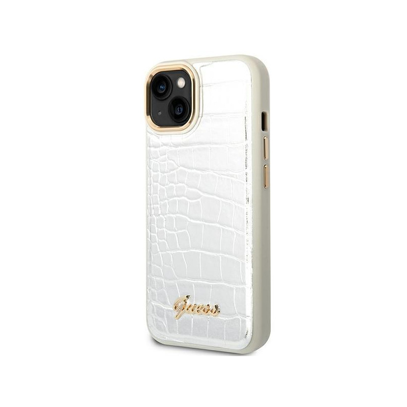 Guess Croco Collection dėklas iPhone 14 Plus - sidabrinis