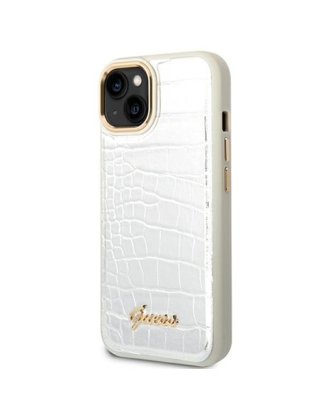 Guess Croco Collection dėklas iPhone 14 Plus - sidabrinis