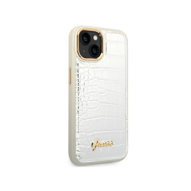 Guess Croco Collection dėklas iPhone 14 Plus - sidabrinis