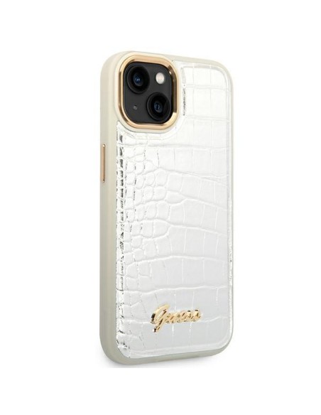 Guess Croco Collection dėklas iPhone 14 Plus - sidabrinis