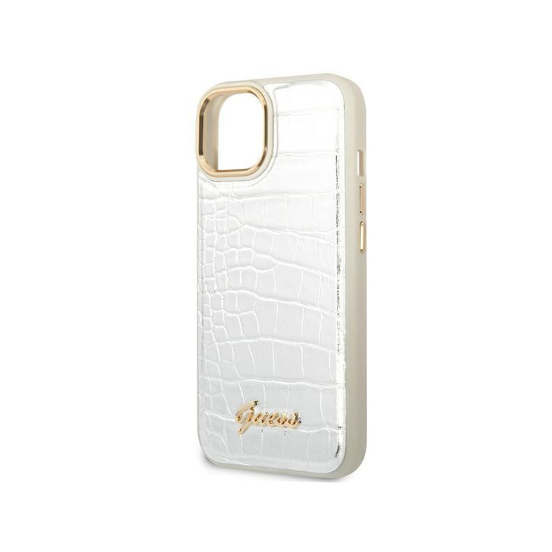 Guess Croco Collection dėklas iPhone 14 Plus - sidabrinis