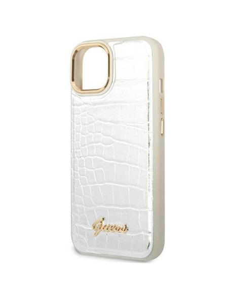 Guess Croco Collection dėklas iPhone 14 Plus - sidabrinis