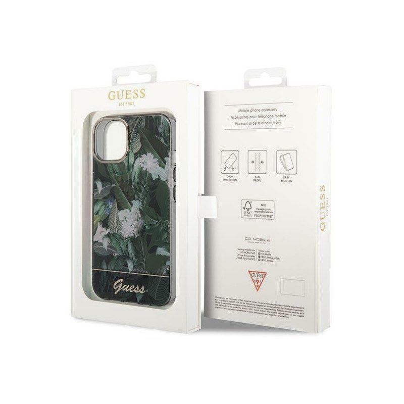 Guess Jungle Collection dėklas iPhone 14 Plus - žalias
