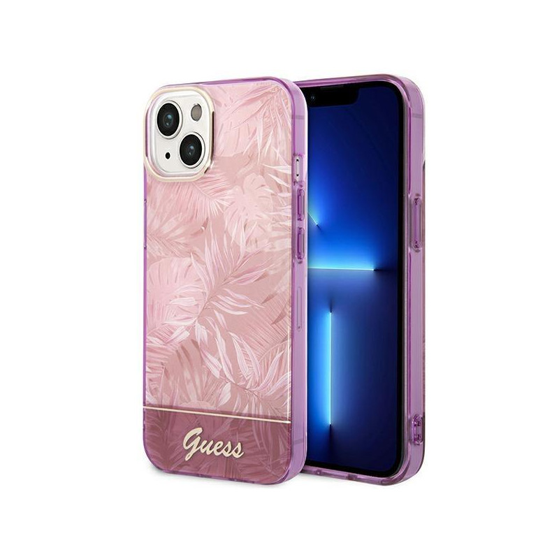 Guess Jungle Collection dėklas iPhone 14 Plus - rožinis Guess Jungle Collection dėklas iPhone 14 Plus - rožinis