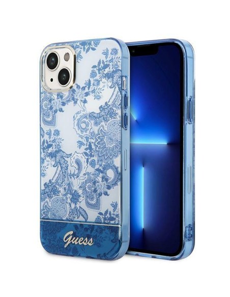 Guess Porcelain Collection dėklas, skirtas iPhone 14 Plus - mėlynas
