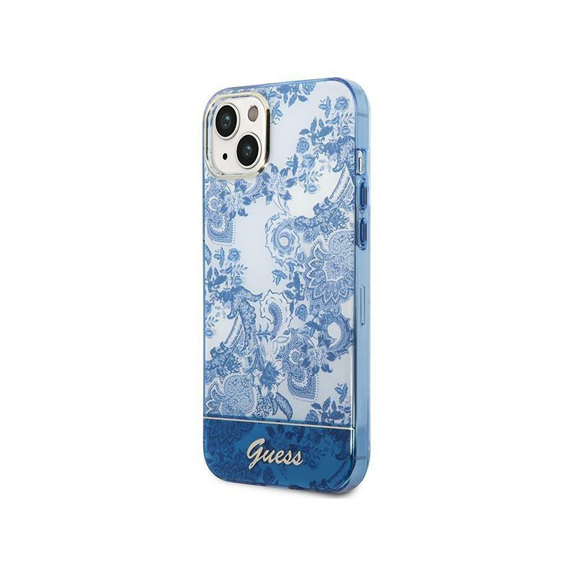 Guess Porcelain Collection dėklas, skirtas iPhone 14 Plus - mėlynas