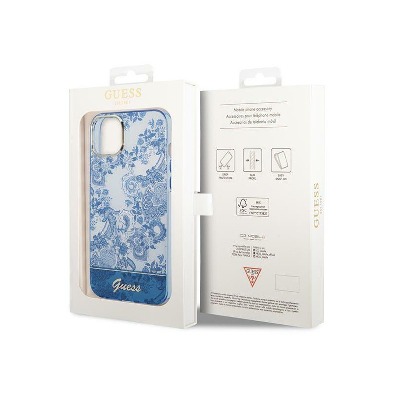Guess Porcelain Collection dėklas, skirtas iPhone 14 Plus - mėlynas