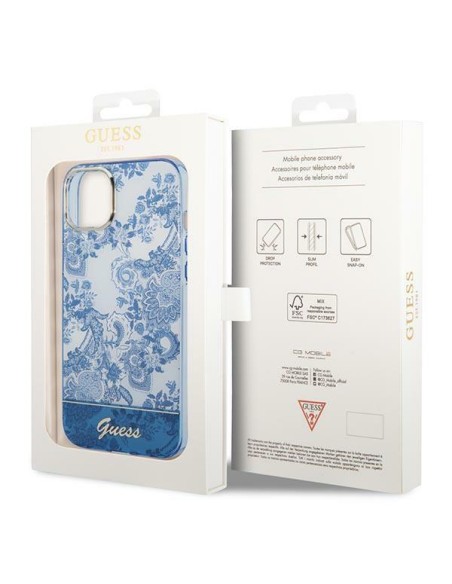 Guess Porcelain Collection dėklas, skirtas iPhone 14 Plus - mėlynas