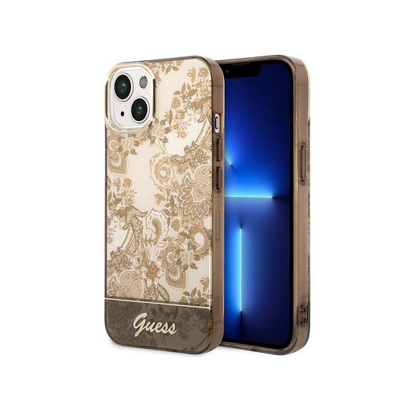 Guess Porcelain Collection dėklas, skirtas iPhone 14 Plus - smėlio spalvos