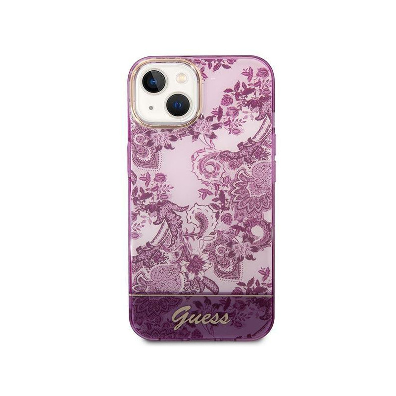 Guess Porcelain Collection dėklas, skirtas iPhone 14 Plus - fuksijos spalvos