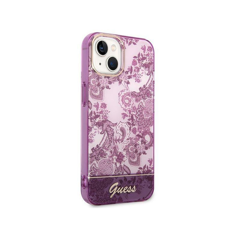 Guess Porcelain Collection dėklas, skirtas iPhone 14 Plus - fuksijos spalvos