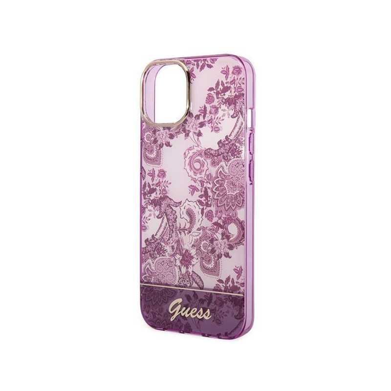 Guess Porcelain Collection dėklas, skirtas iPhone 14 Plus - fuksijos spalvos