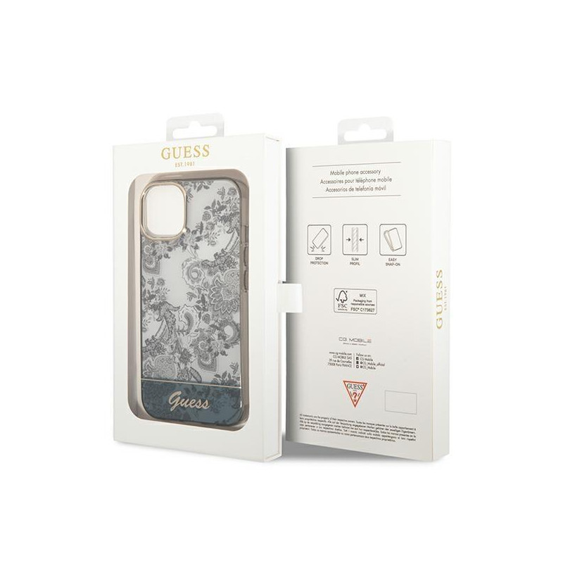 Guess Porcelain Collection dėklas, skirtas iPhone 14 Plus - pilkas