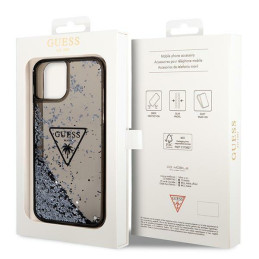 Guess Liquid Glitter Palm Collection dėklas, skirtas iPhone 14 Plus - juodas