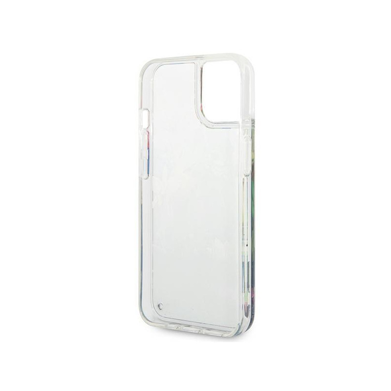 Guess Flower Liquid Glitter dėklas iPhone 14 Plus - mėlynas