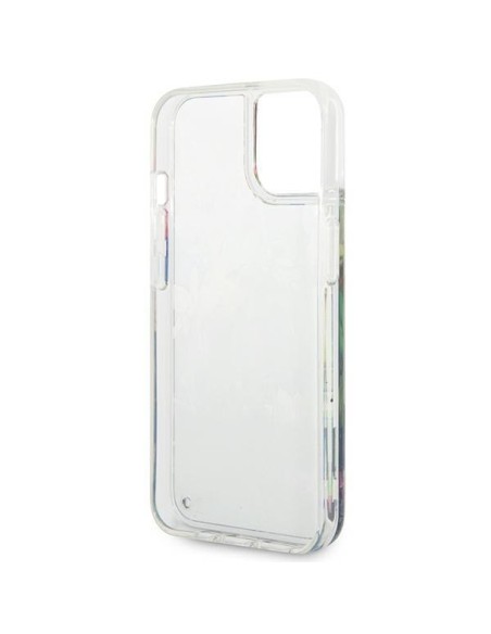 Guess Flower Liquid Glitter dėklas iPhone 14 Plus - mėlynas Guess Flower Liquid Glitter dėklas iPhone 14 Plus - mėlynas